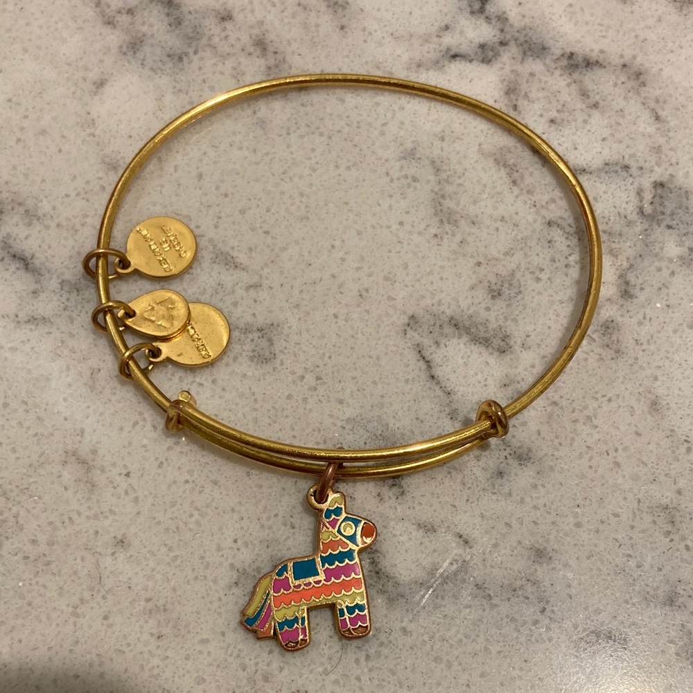 Alex and Ani Gold Colored Bangle Bracelet with Colorful Piñata Charm